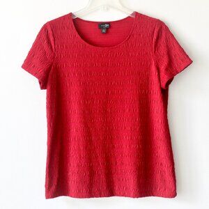 East 5th Essentials Red Crinkle Smocked Short Sleeve T-Shirt Blouse Large